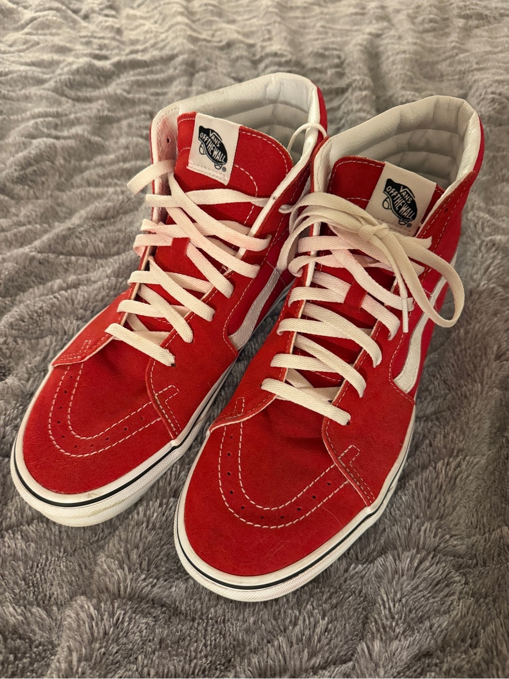 Vans Red and White High-Top Skate Sneakers - Men's